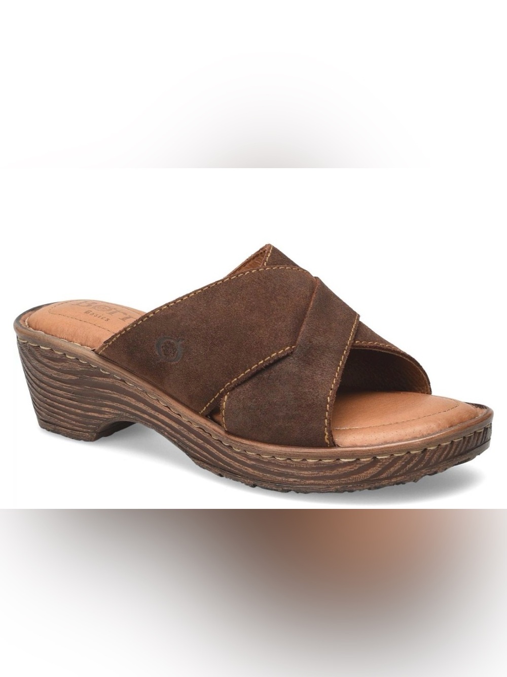 Born Teayo Chocolate Brown Distressed Suede Crisscross Slide Sandals size 6 - Picture 2 of 13
